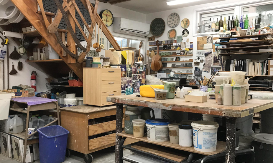studio interior with tools and crafting stations